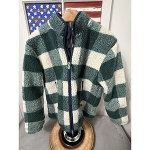 J.Crew Kids Zip Up Sherpa Jacket Boys XL 12-14 Outerwear Green / White